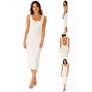 Reformation Nero Knit Dress Ivory XL NWT Open Back Tie Midi Bodycon Sleeveless
